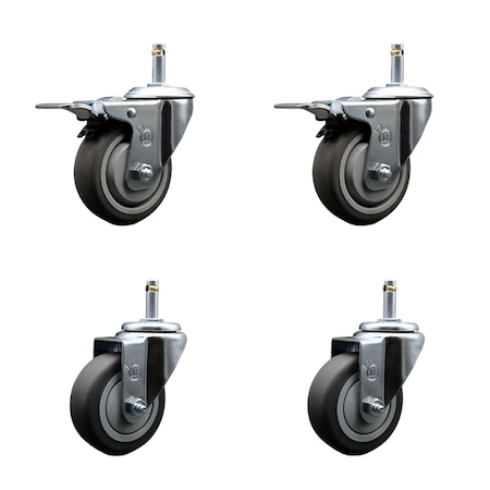 Service Caster 3.5'' Thermo Rubber Swivel 7/16'' Stem Caster Set 2 Total Lock Brake, 4PK SCC-GRTTL20S3514-TPRB-716138-2-S-2